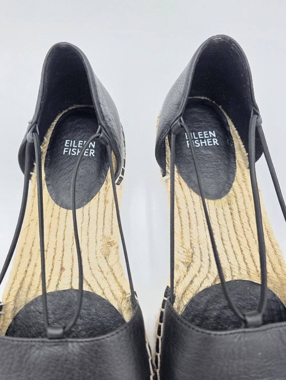 Eileen Fisher Black Leather Espadrilles Flats Size 10 Slip‎ On
